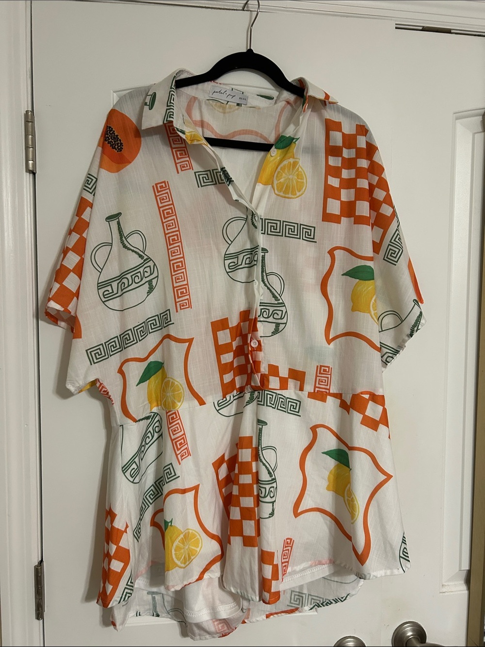 Petal & Pup White Citrus-Print Button Romper with Orange and Yellow Accents